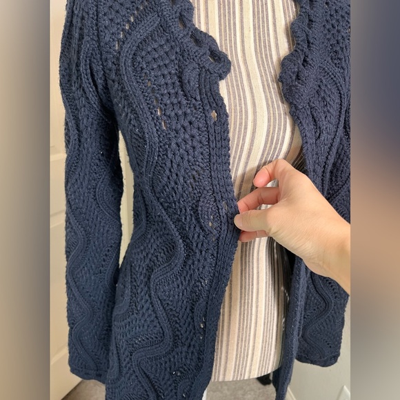 Matata Enjoy Change Navy Blue Crochet Knitted Long Open Cardigan Fits S-M - Picture 8 of 10